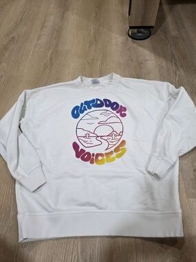 Outdoor Voices White Crewneck with Multicolor Gradient Logo